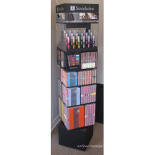 Personal Care Products Wholesale Stand Black Wood Base Floorstanding Acrylic Spinning Lipstick Tower